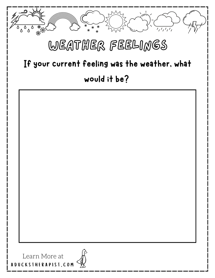 Kindergarten worksheet featuring weather icons and emotion faces to help children identify their feelings
