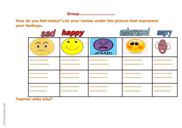 Kindergarten students exploring emotions through weather metaphors with sun and cloud illustrations on the Emotions Are Like the Weather worksheet page 9