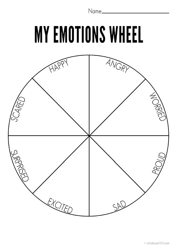 Second grade student filling out an emotions wheel worksheet to identify and illustrate feelings