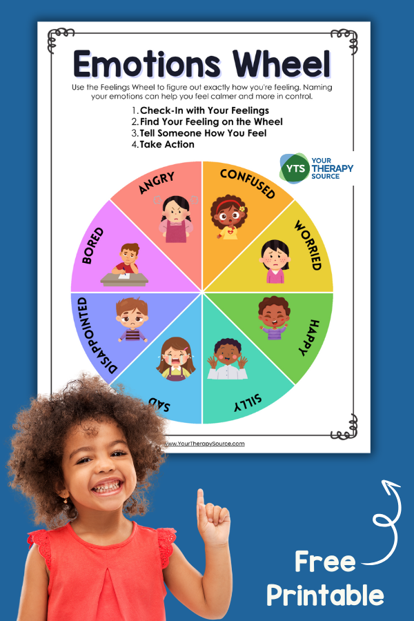 Second grade student's emotions wheel worksheet showing colorful sections with different feelings and space for drawing illustrations of emotional experiences