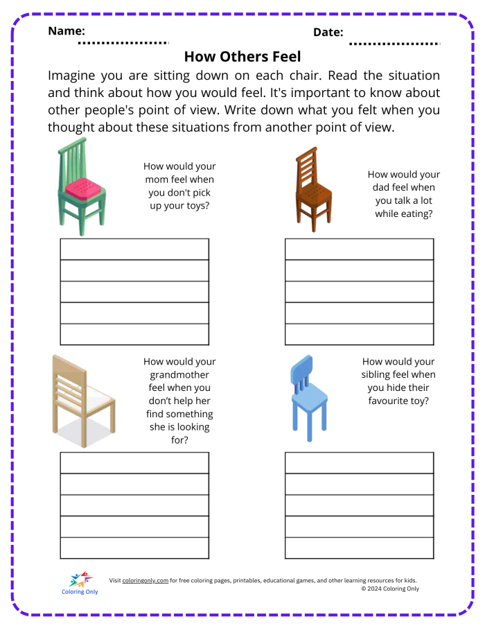 Grammar and Mechanics worksheet for Kindergarten A colorful worksheet designed to help kindergarteners learn about understanding others and different perspectives. Understanding Others Worksheet for Kindergarten and First Grade Students.