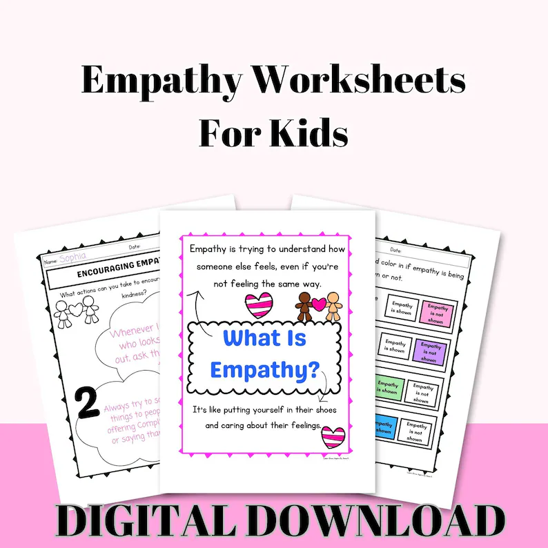 Empathy Scenarios worksheet for second graders focusing on social emotional learning. Engaging illustration depicting young learners exploring various empathy situations.