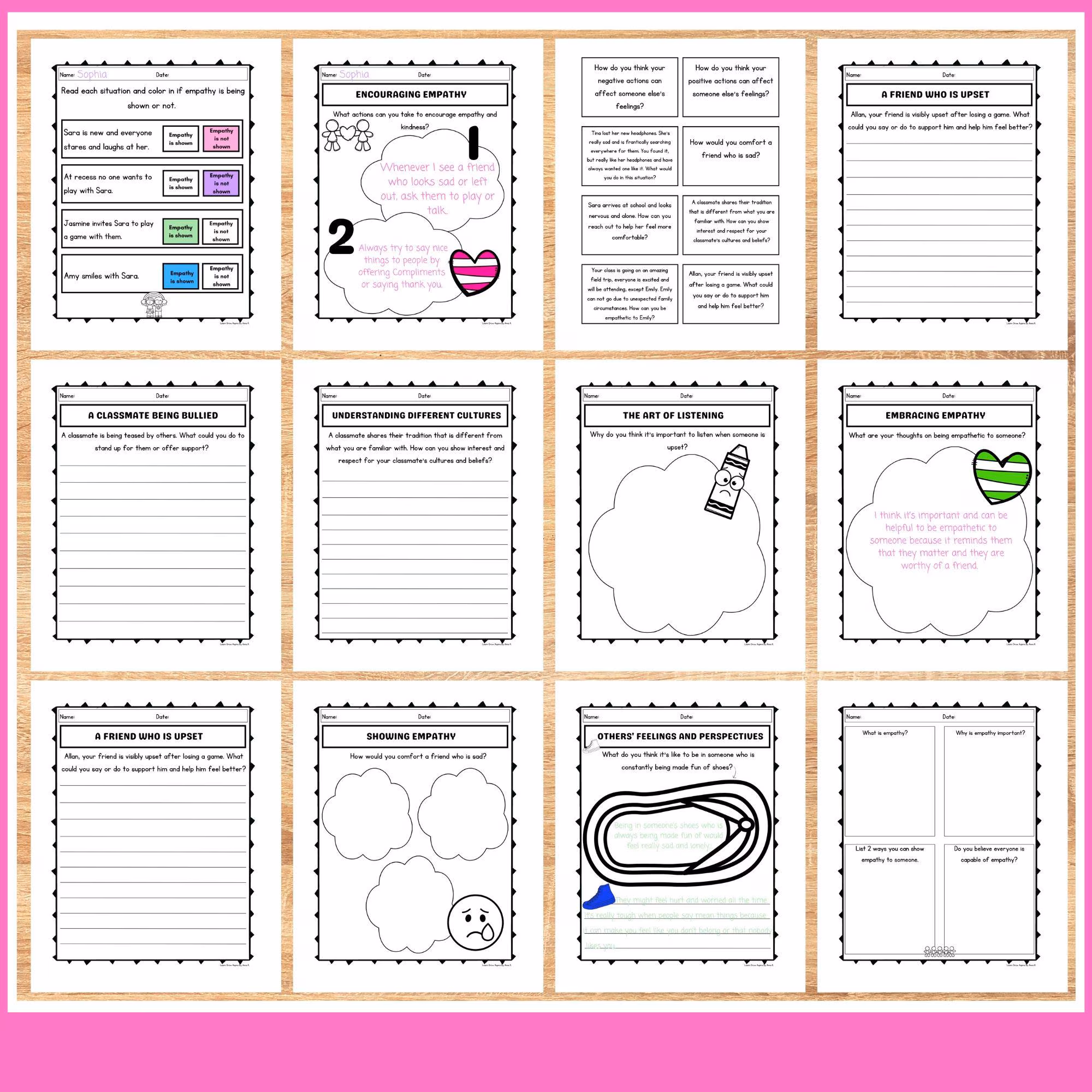 Empathy Scenarios worksheet for second graders focusing on social emotional learning