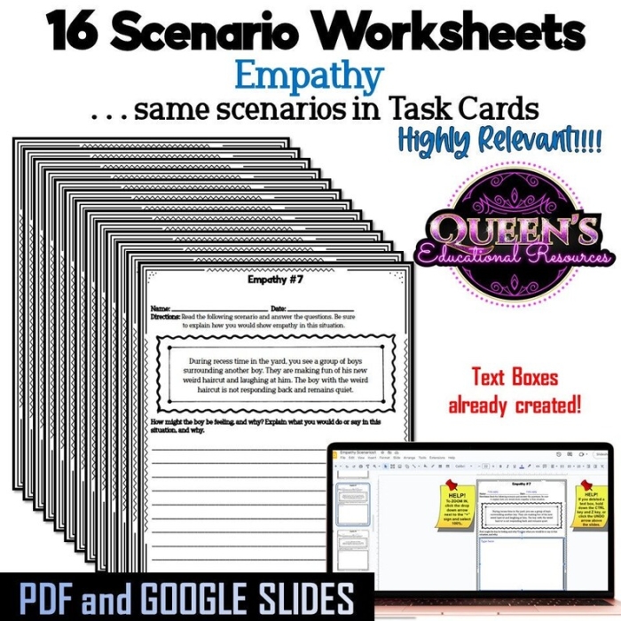 Empathy Scenarios worksheet for second graders exploring social emotional learning