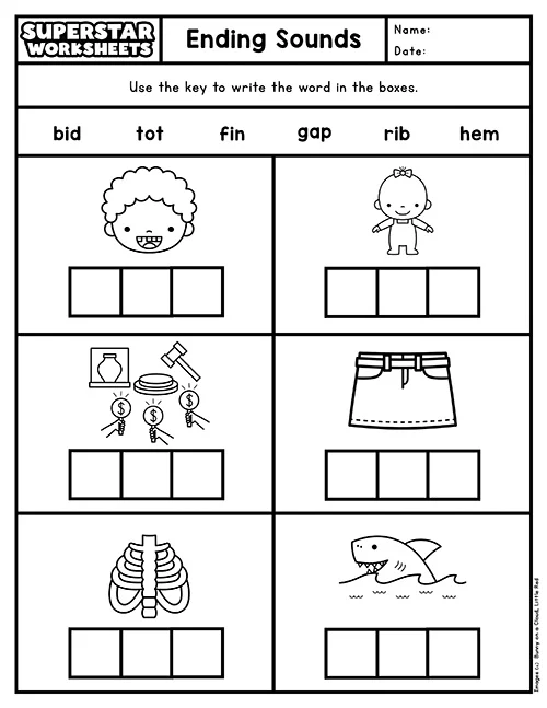 End Sounds Worksheet 15 Interactive Phonics Activity for Preschoolers Pre-K student worksheet focusing on identifying end sounds for early literacy development