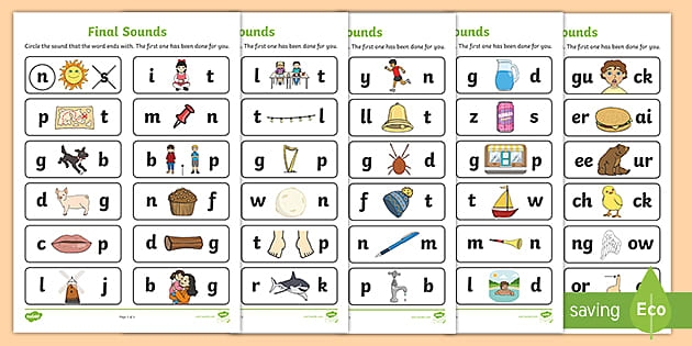 End Sounds Picture Recognition Activity for Beginning Readers Pre-K students identifying ending sounds of pictures to develop early phonics and spelling skills