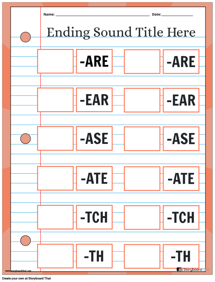 End Sounds Learning Activity 25 for Beginning Readers Pre-K students identifying ending sounds of pictures to develop early phonics and spelling skills