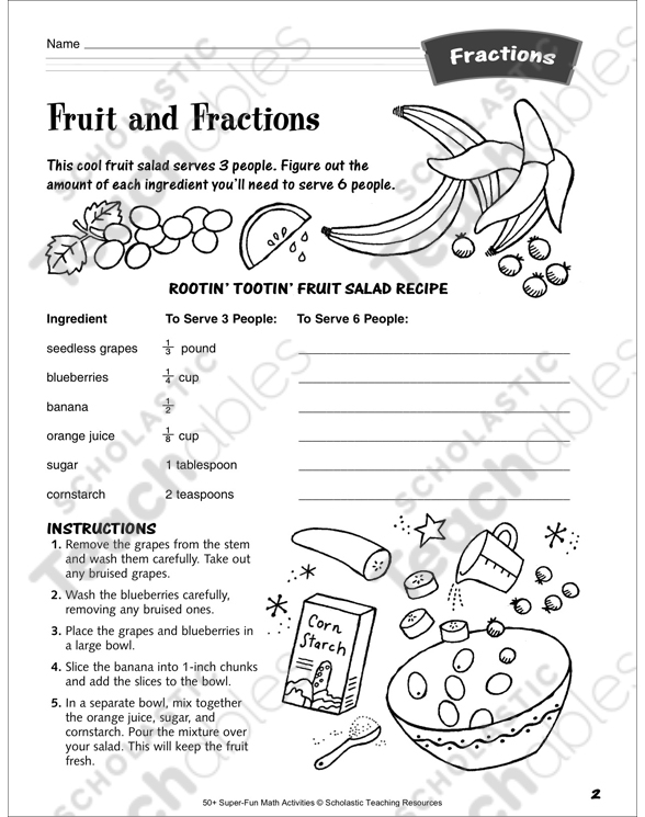 Grammar and Mechanics worksheet for Fourth Grade Colorful apples and oranges illustrate a fun fraction worksheet for fourth graders. Engaging Fraction Fruit worksheet for practicing fractions.
