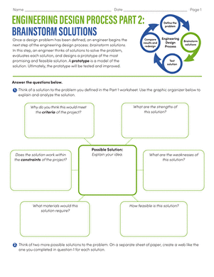 Engineering Design Process Part 1 Define the Problem Worksheet 24 Sixth grade engineering design process worksheet featuring a graphic organizer for defining the problem 24