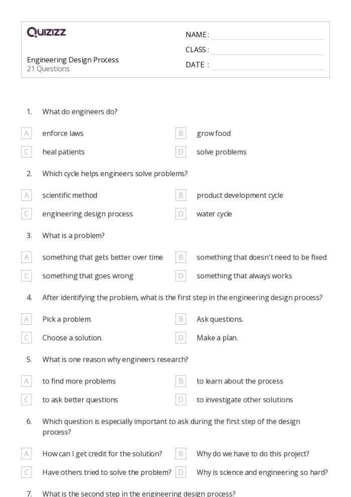 Engineering Design Process Part 1 Define the Problem Worksheet Image 13 Sixth grade engineering design process worksheet showing problem definition graphic organizer for students learning the first step