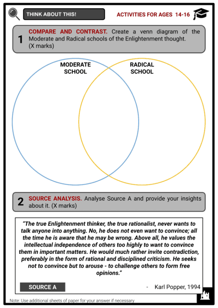 Sixth grade worksheet featuring a matching activity for Enlightenment philosophers and their famous works