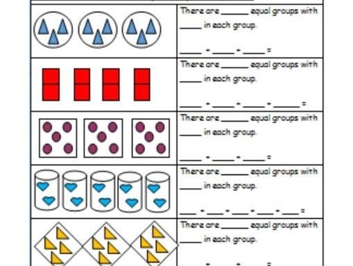 Three groups of four stars with addition and multiplication equations shown below for third grade students learning equal groups