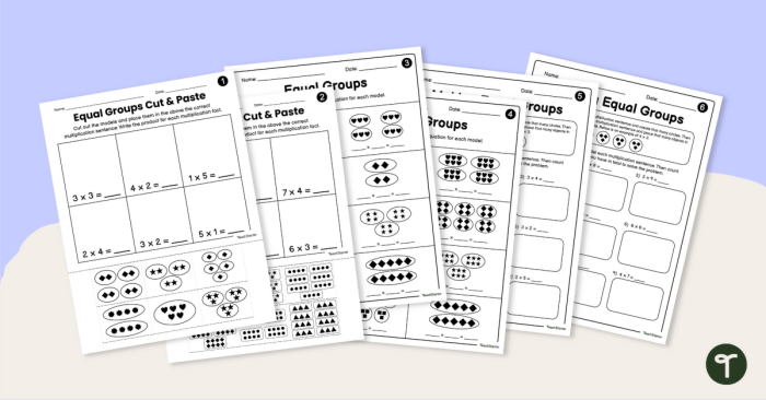 Worksheet featuring equal groups to enhance multiplication skills for 3rd graders