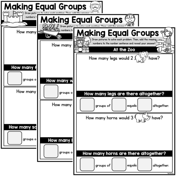 Equal Groups Smoothies Activity for Multiplication Concepts Image 3 Third grade math worksheet showing equal groups of smoothies for learning repeated addition with 5s and 6s