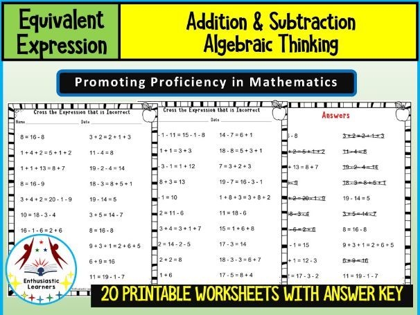 Engaging card sort for simplifying and grouping equivalent expressions in a fun way Worksheet featuring a card sort activity for equivalent expressions aimed at seventh-grade students