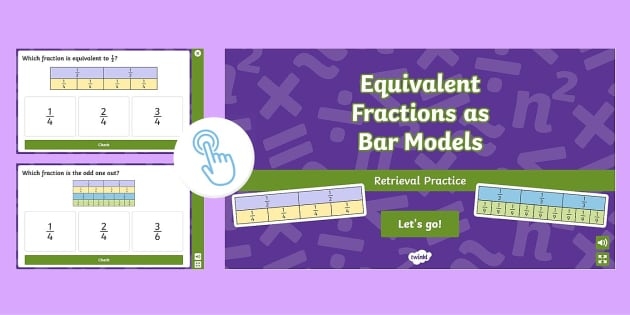Fourth grade student worksheet featuring bar models to demonstrate equivalent fractions
