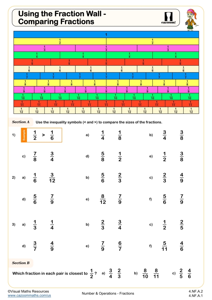 Colorful fraction practice worksheet for identifying equivalent fractions for third graders