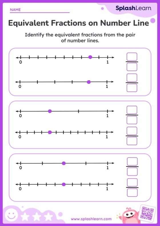 Equivalent Fractions Number Lines Worksheet 11 Third grade math worksheet for identifying equivalent fractions on number lines