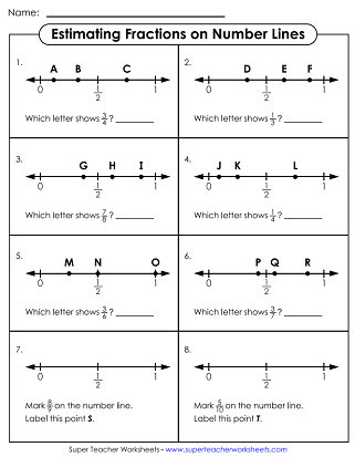 Students plotting equivalent fractions on a number line in a fourth-grade math worksheet