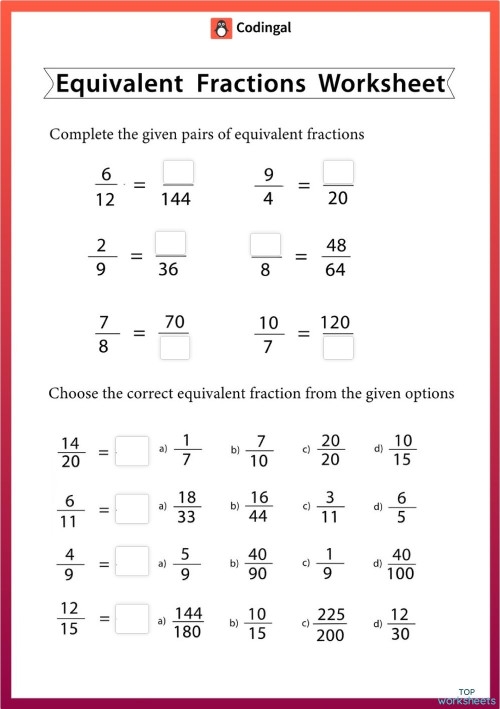 Finding Equivalent Fractions Worksheet for Grade 3 Math Practice 11 Third grade math worksheet for identifying and practicing equivalent fractions with visual aids