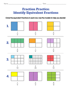 Fourth grade student working on a Fraction Practice Create Equivalent Fractions worksheet