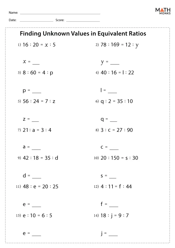 Sixth grade student working through equivalent ratios problems on a math practice worksheet with multiple ratio comparison exercises
