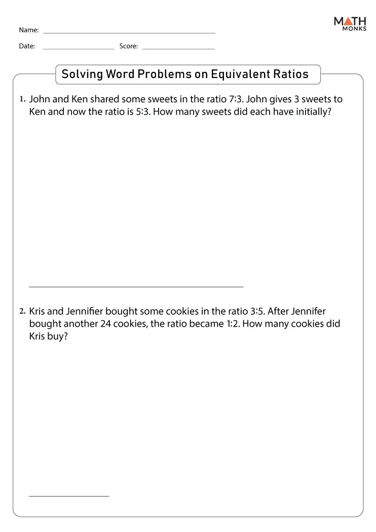 Sixth grade students practice identifying and writing equivalent ratios in this math worksheet