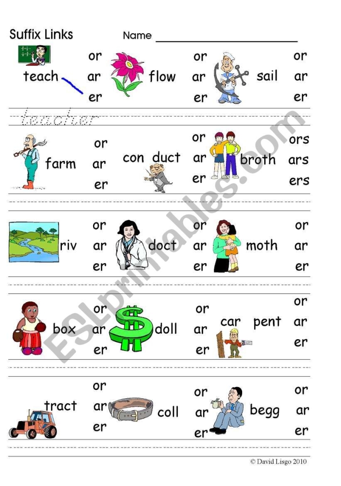 Worksheet for practicing the /er/ sound in spelling for fourth graders