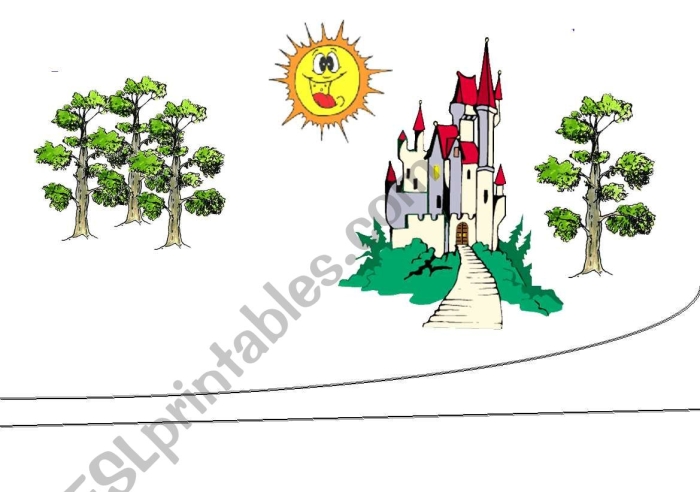 ALT text: Vocabulary worksheet featuring a princess navigating through a castle using 4th grade words.