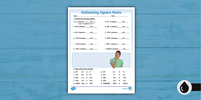 Estimate Square Roots Math Worksheet for Grade 8 Number Sense Practice Eighth grade student working through square root estimation problems on a practice worksheet