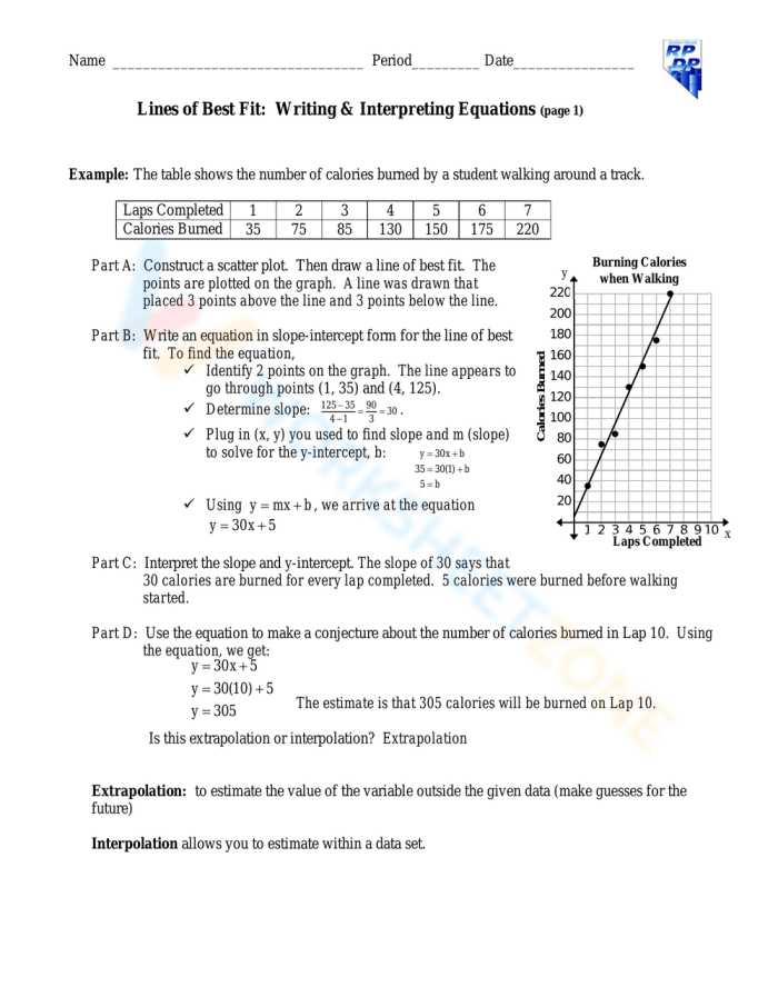 Eighth grade worksheet featuring scatter plots for students to draw and estimate lines of best fit for data analysis.
