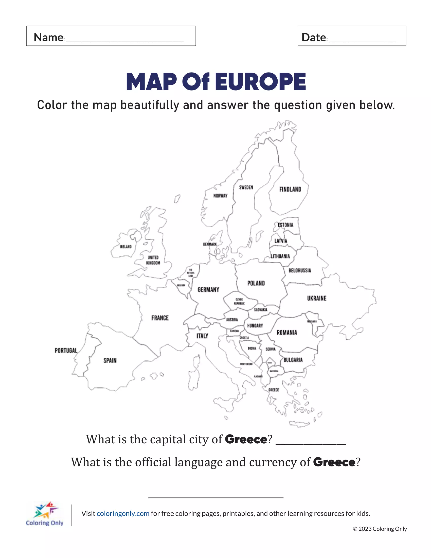 Europe Map Worksheet: Explore Fascinating Facts About Popular Cities for Fourth Graders. Detailed illustration of a Europe map highlighting major cities and landmarks for educational use.