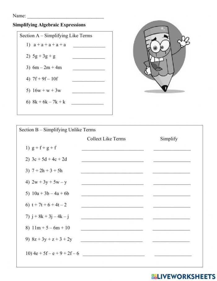 Worksheet for sixth graders on evaluating algebraic expressions with practice problems. A helpful resource for mastering the order of operations in algebra.