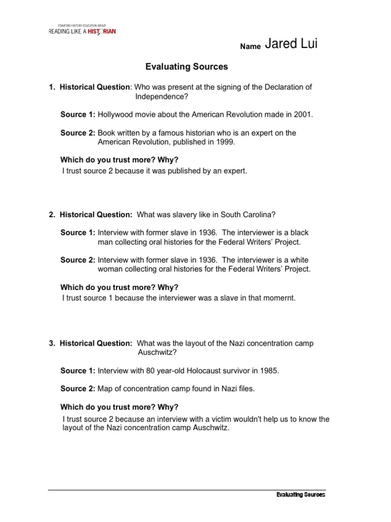 Evaluating Sources Checklist - Grade 6 History Assessment Tool 11 A sixth grade history worksheet showing a checklist for evaluating sources with criteria for relevance, accuracy, bias, and reliability