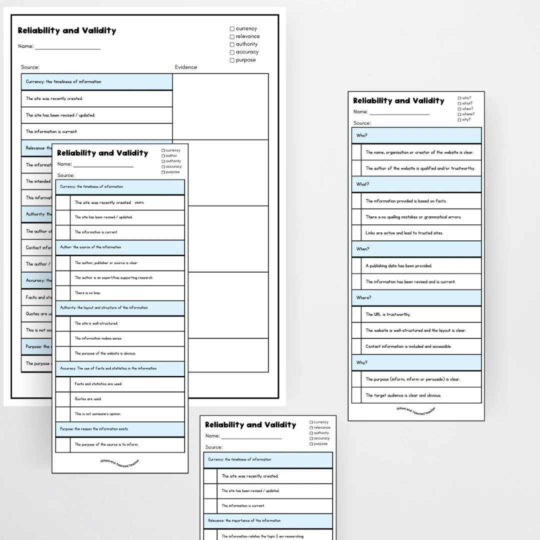 Evaluating Sources Checklist Worksheet for Middle School History Students A sixth grade history worksheet displaying a checklist for evaluating sources with criteria for relevance, accuracy, bias, and reliability