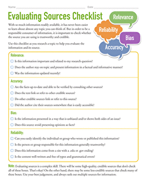 Evaluating Sources Checklist worksheet for sixth grade history students image 8 Sixth grade history students using an Evaluating Sources Checklist worksheet for research accuracy