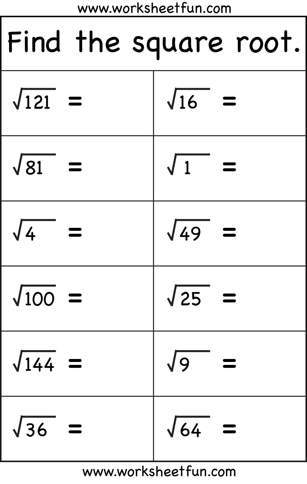Evaluating Square Roots Worksheet Seventeen Eighth grade math worksheet featuring practice problems for calculating the square roots of perfect squares