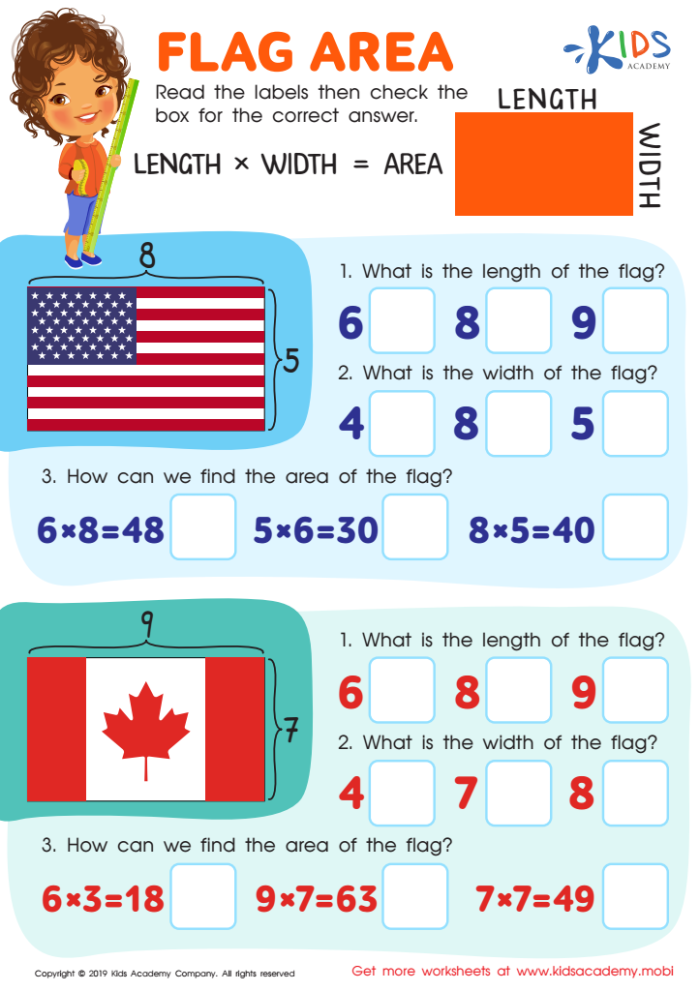 Everyday Area Worksheet Image 7: Finding Rectangle Dimensions Through Unit Square Counting Third grade students calculating area of rectangles using unit squares and multiplication for an everyday area worksheet