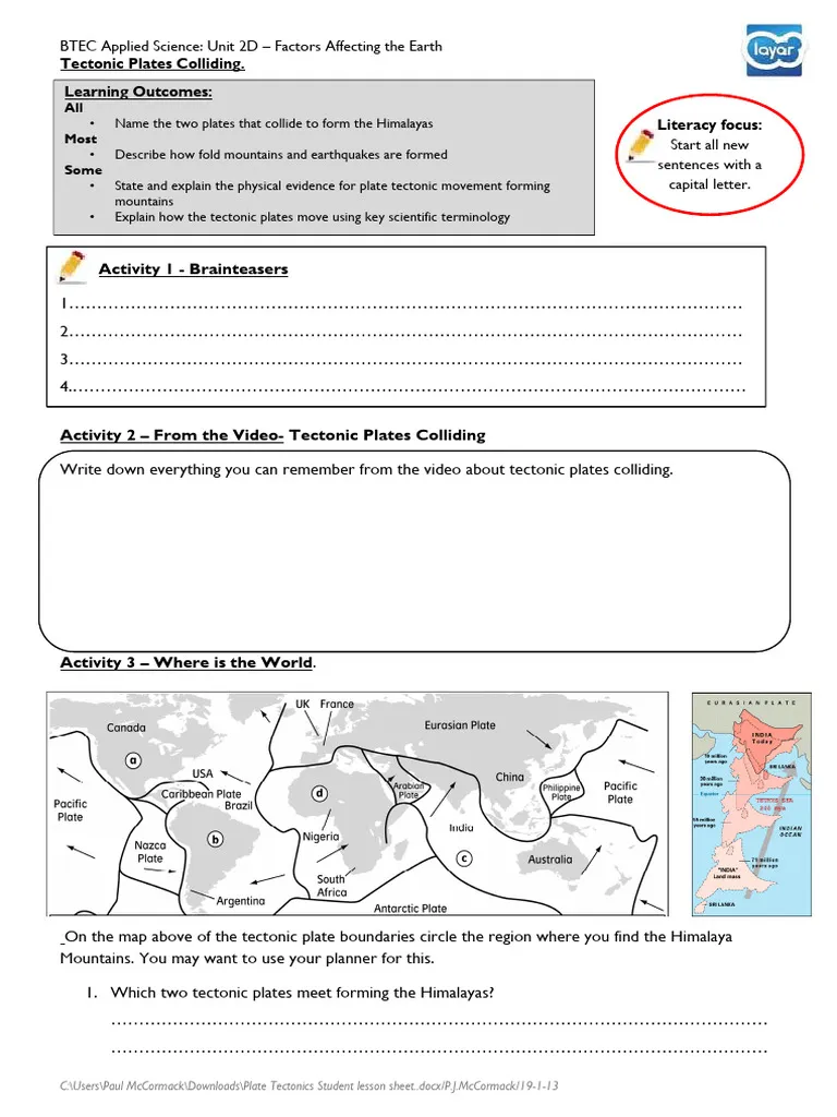 Diagram showcasing plate tectonics concepts for student analysis