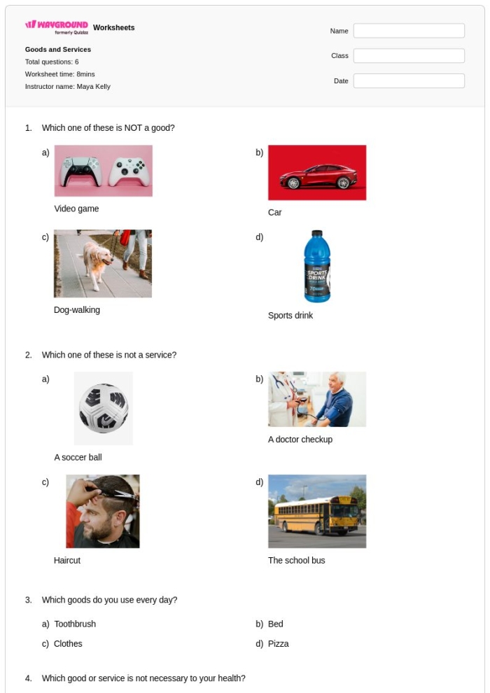 Fun introduction to economics for kids with engaging activities and illustrations Examples of Goods and Services worksheet for second graders focusing on subtraction concepts