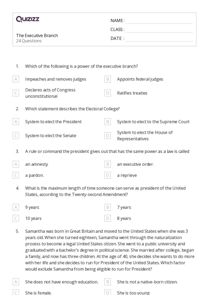 Visual guide for sixth-grade students studying the executive branch worksheet Graphic organizer for understanding the executive branch of the federal government