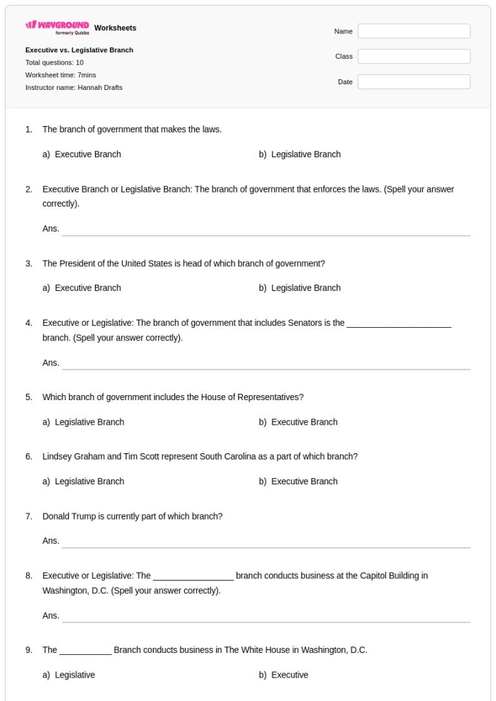 Sixth grade students identifying the roles of various United States executive departments in this civics learning activity