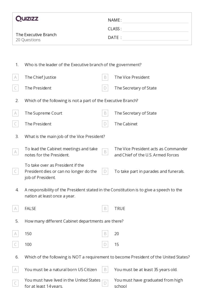Sixth grade students examine the functions of US executive departments on this educational government worksheet