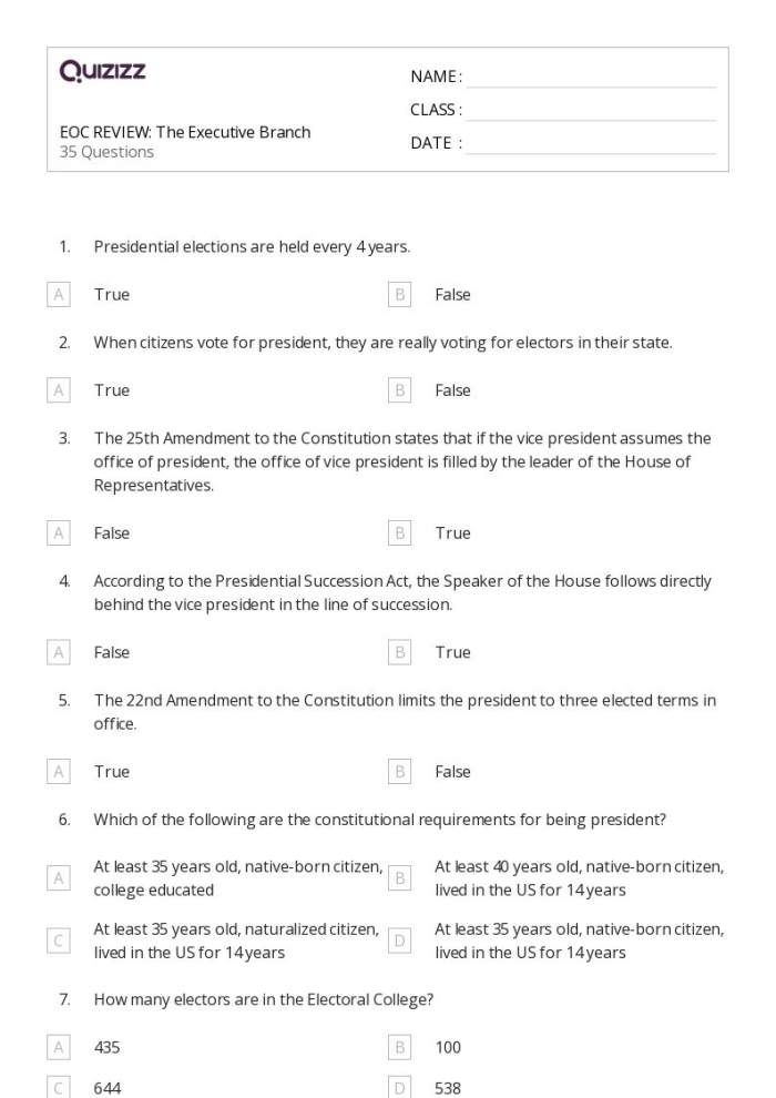 Sixth grade students reading through an educational worksheet about the roles and functions of United States executive departments