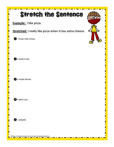 Second grade student completing a Stretch a Sentence worksheet to add descriptive details to their writing