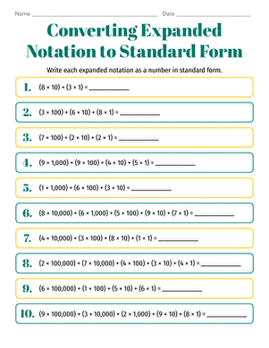 First grade math worksheet featuring double digit numbers in expanded form exercises