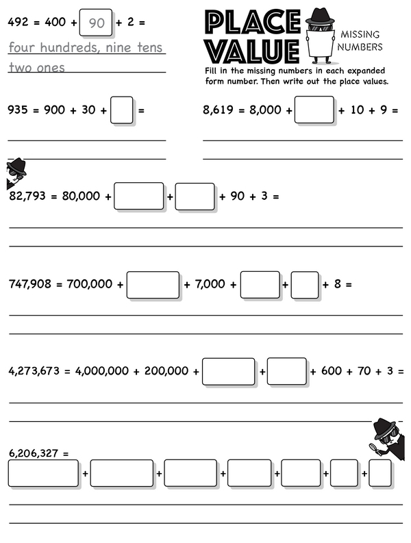 First grade student using a worksheet to practice expanding double digit numbers by tens and ones