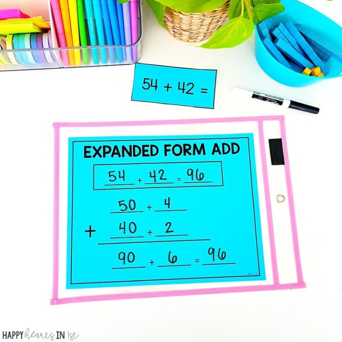 Expanded Form worksheet for first graders focusing on double digits and place value