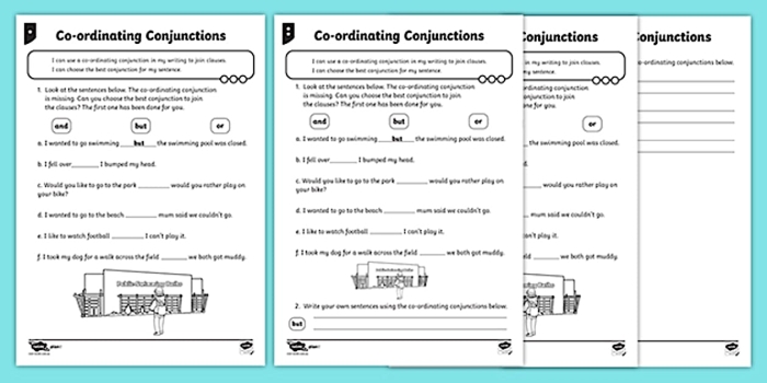 Worksheet on expanding sentences using coordinating conjunctions for third graders