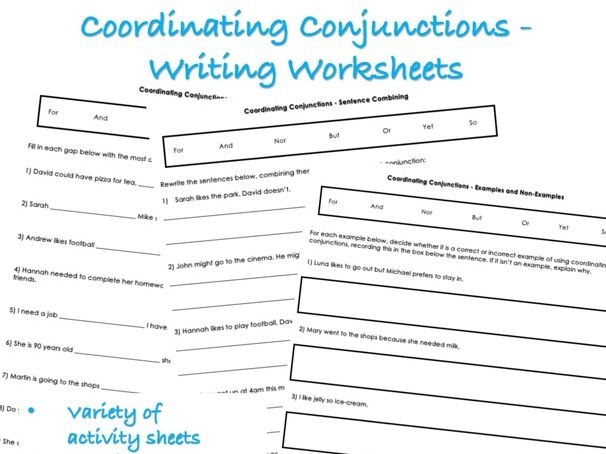 Worksheet for expanding simple sentences using coordinating conjunctions